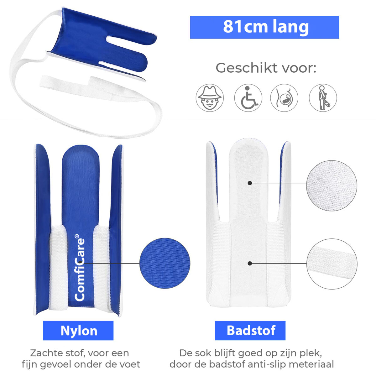ComfiCare sokaantrekker blauw terry cloth specificaties